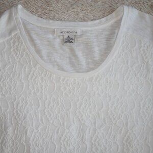 Women's Size Large Liz Claiborne Crew Neck Short Sleeve White Lace Shirt
